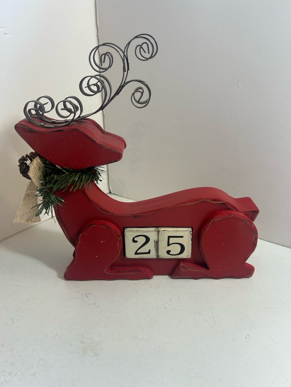 Christmas rustic wooden alpine reindeer advent countdown calendar tabletop decor